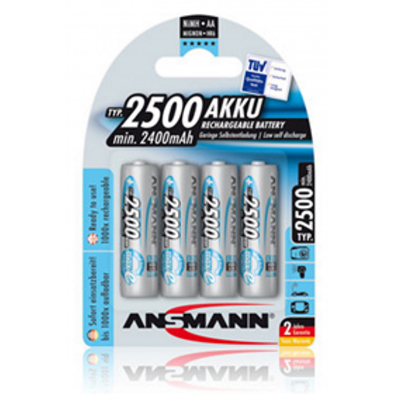 4 piles rechargeables Ni-MH MaxE, taille: stylet, AA, 1,2 V 2500 mAh préchargées