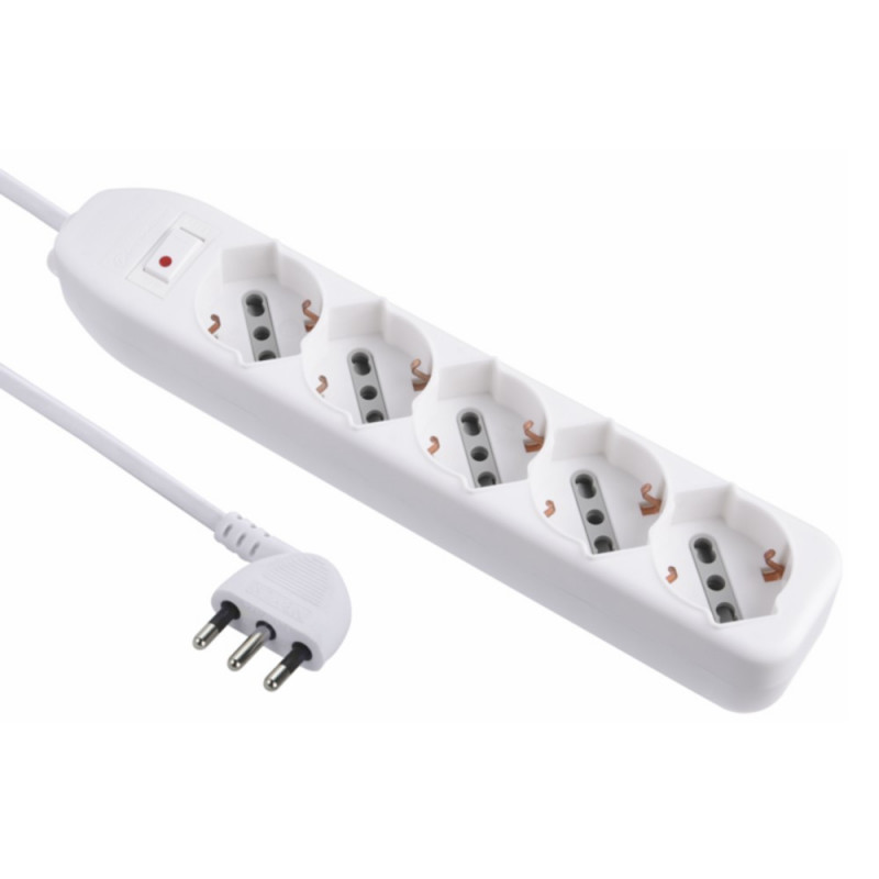 White multi socket 5 universal sockets with 10A plug safety switch