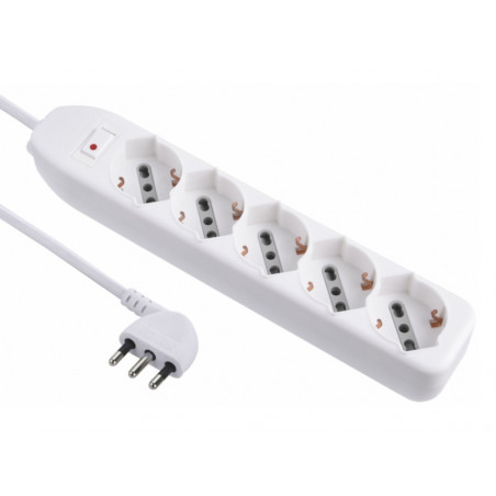 White multi socket 5 universal sockets with 10A plug safety switch