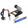 Electronic soldering set, tin, soldering iron, support with sponge, pump
