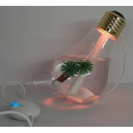 USB aroma diffuser humidifier in the shape of a multicolored LED light bulb