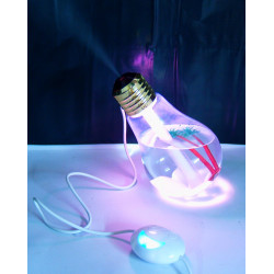 USB aroma diffuser humidifier in the shape of a multicolored LED light bulb