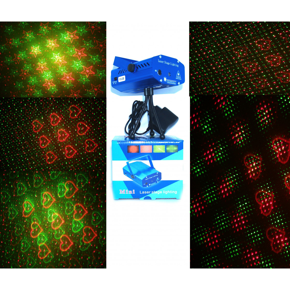 Projecteur laser pour intérieur points en mouvement coeurs vert rouge