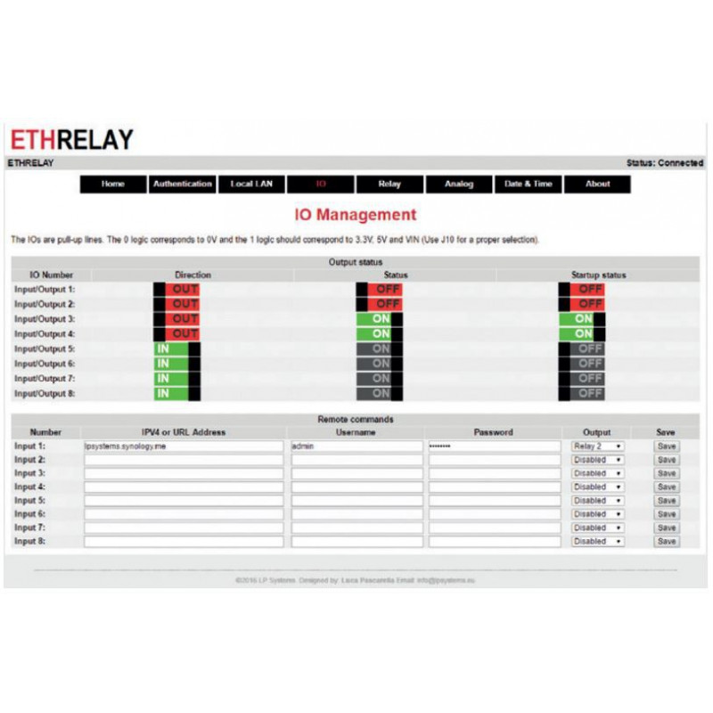 ETHERNET BOARD 4 RELAYS 5 A, 8 DIGITAL I / O AND 4 ANALOG INPUTS