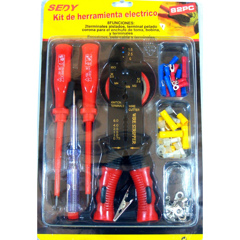 Electric hardware set crimping lugs, cable lugs, screwdrivers