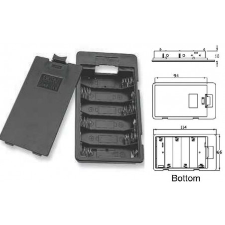 6 AA R6 batteries container with door and output on 150mm conductors