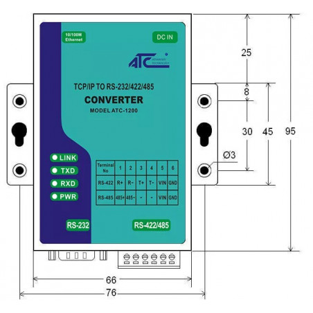 Convertidor serial Ethernet LAN RS232 RS485 RS422 COM TCP Emulador ATC-1200