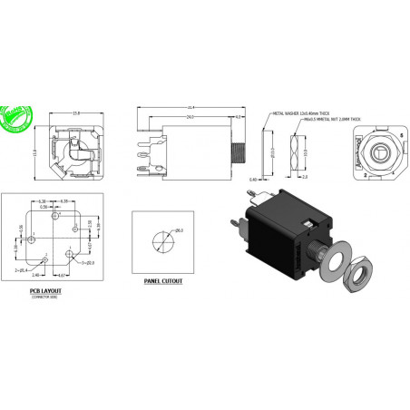 Conector hembra estéreo recto de 3,5 mm para panel THT