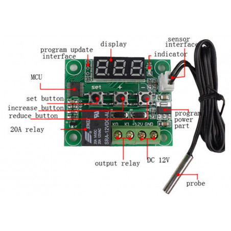 MINI THERMOSTAT DE -50 ° C À + 110 ° C AVEC SONDE ET RELAIS DE RÉGLAGE DE TEMPÉRART