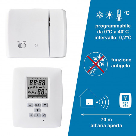 Thermostat numérique mobile sans fil programmable avec récepteur radio de 70 m