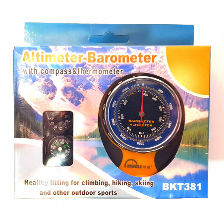 Altimeter and barometer with compass and high robustness sport thermometer