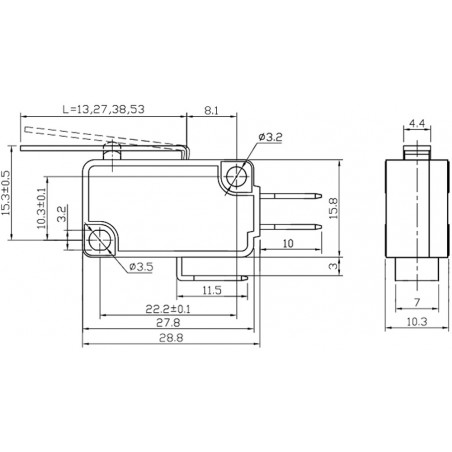 Microcommutatore microswitch SNAP ACTION con leva SPDT 10A/250VAC IP40