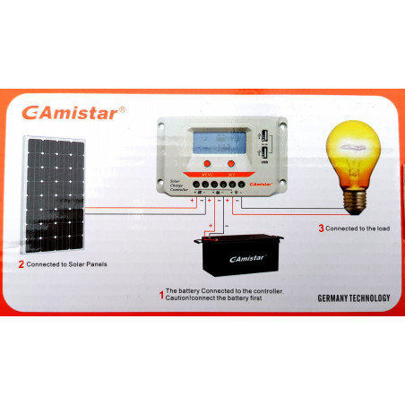 Controlador de carga de batería solar 12 / 24V 20A PWM display 2 salidas USB 2A