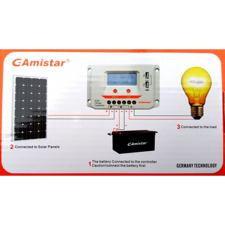 Regolatore di carica solare batteria 12/24V 30A PWM display 2 uscite USB 2A