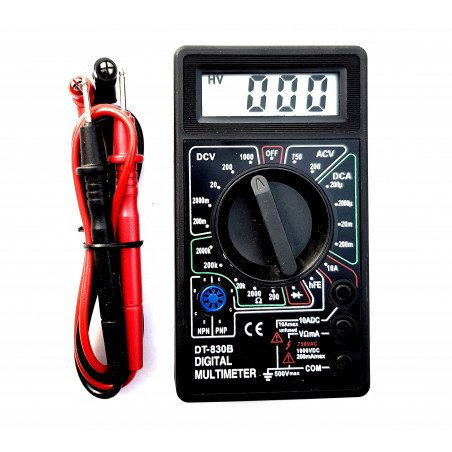 Digital multimeter measures voltage current AC DC resistance transistor diode