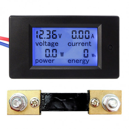 Medidor de energía Multímetro Amperímetro Voltímetro Potencia LCD DC 6.5-100V 100A