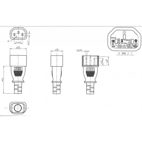 Cable para ordenador SAI 10A IEC C13 hembra - IEC C14 macho 1,8m negro PVC 3x0,75mm2