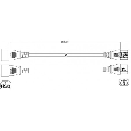 Câble d'ordinateur UPS 10A IEC C13 femelle - IEC C14 mâle 1,8m noir PVC 3x0,75mm2
