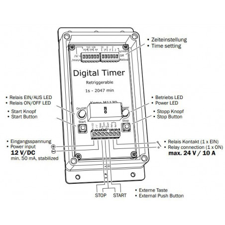 Programmable timer 1 - 2047 minutes - seconds start stop 12V DC relay output