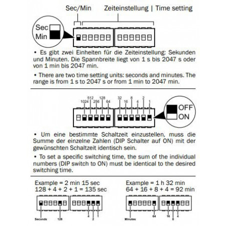 Programmierbarer Timer 1 - 2047 Minuten - Sekunden Start Stopp 12V DC Relais Ausgang