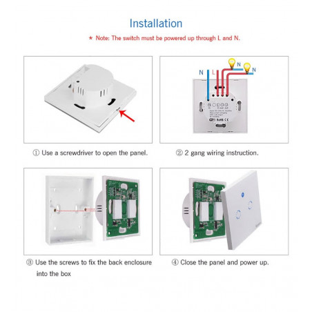 Interruptor táctil 2 WiFi + CH Autoaprendizaje Sonoff T1 pared Sonoff