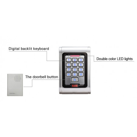 Cerradura electrónica RFID + Teclado metálico antivandálico externo interno 2000 usuarios