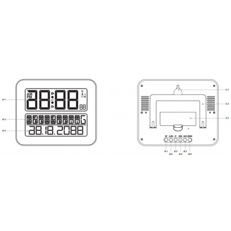 Reloj de pared gigante LCD TFA controlado por radio 258 mm x 212 mm x 30 mm Negro