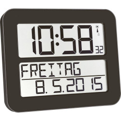 Riesige ferngesteuerte LCD-TFA-Wanduhr 258 mm x 212 mm x 30 mm Schwarz