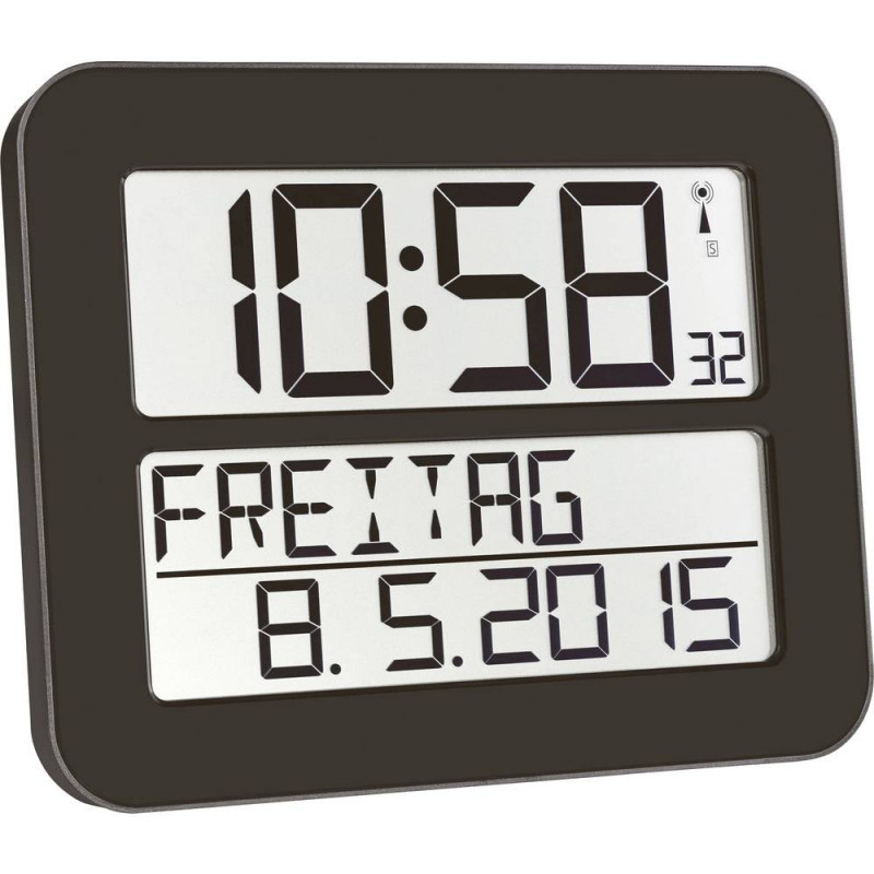 Reloj de pared gigante LCD TFA controlado por radio 258 mm x 212 mm x 30 mm Negro