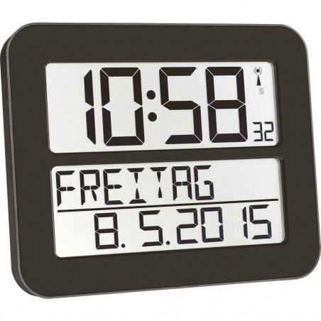 Orologio LCD gigante Radiocontrollato TFA parete 258 mm x 212 mm x 30 mm Nero