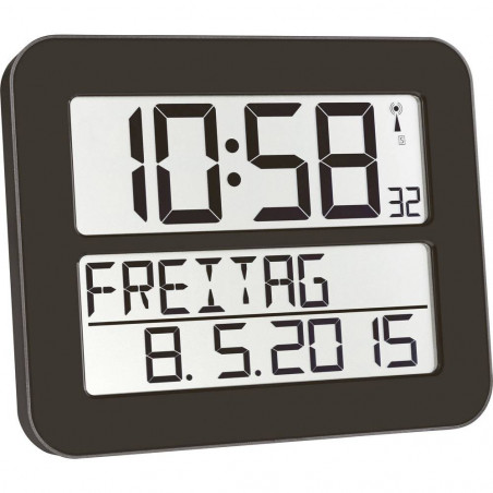 Reloj de pared gigante LCD TFA controlado por radio 258 mm x 212 mm x 30 mm Negro