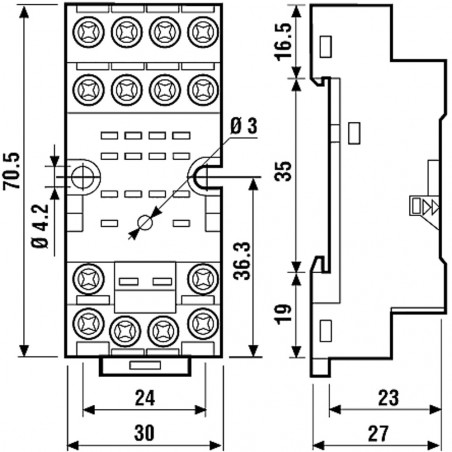 Prise pour rail DIN Finder 94 Series à utiliser avec les relais de la série 55.34