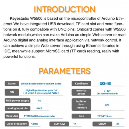 Placa de desarrollo ethernet W5500 compatible con Arduino