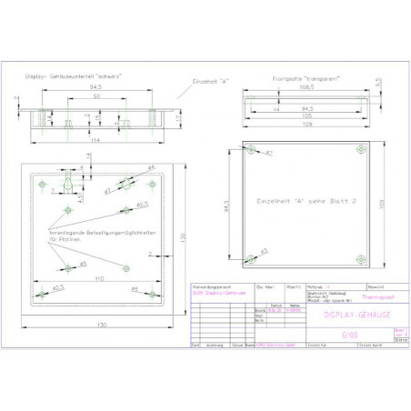 Caja contenedor con ventana de visualización plástico transparente ca. 130 x 130 x 17 mm