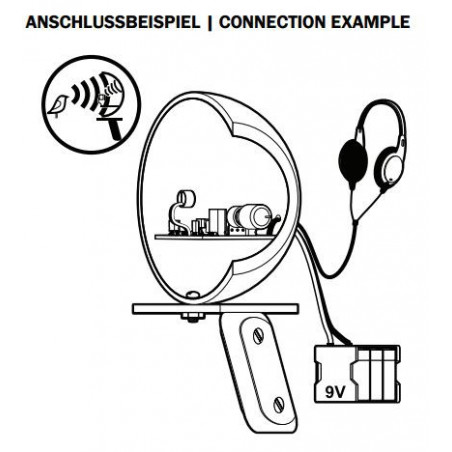 KIT de micrófono parabólico de alta sensibilidad de 9 V CC con rango de salida de auriculares de más de 100 m