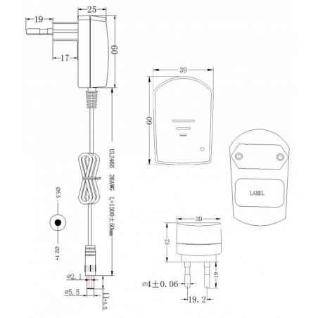 Alimentatore switching universale 12V DC 100mA compatto con uscita connettore DC