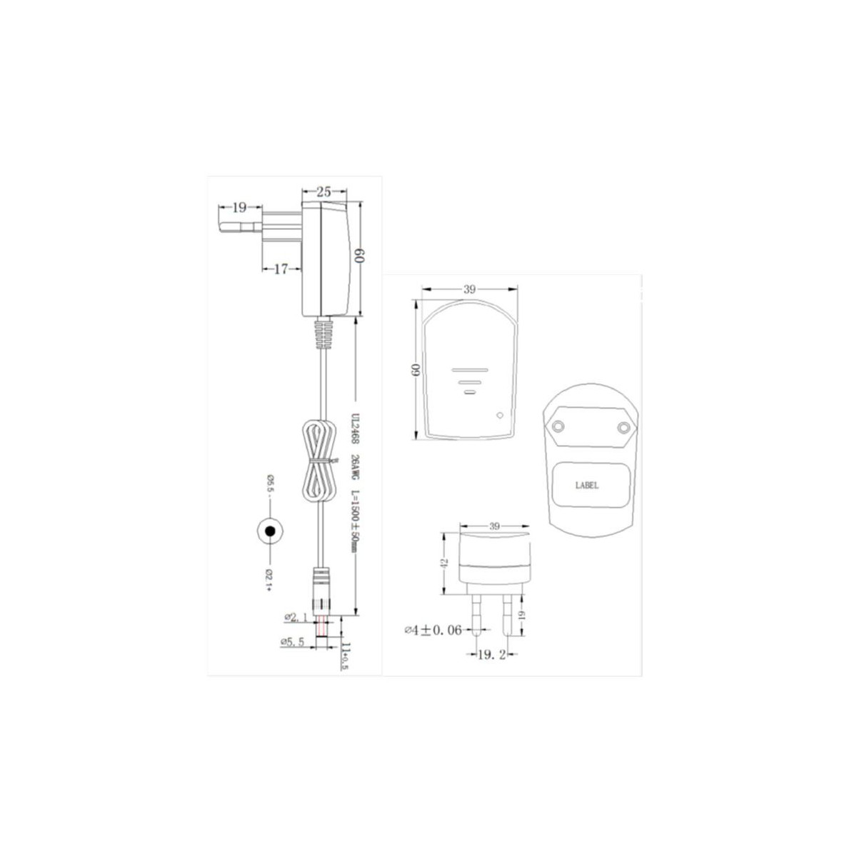 Adattatore di alimentazione da 12 V, 0,5 A, 6 W, 1,8 m, adattatore di commutazione AC DC (ingresso 100-240 V, uscita 12 Volt 0,5 Amp 500 mA), spina di ricarica trasformatore da 5,5 x 2,1 mm con 2