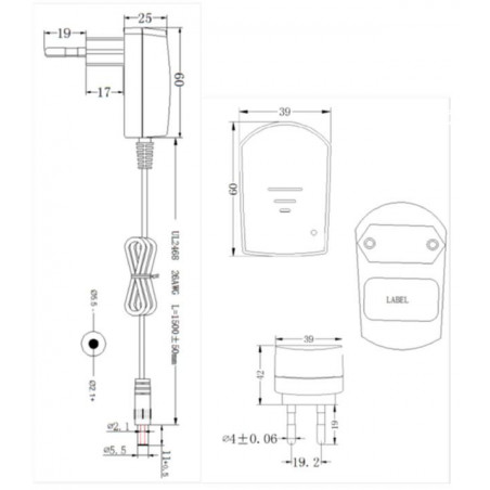 Alimentation à découpage universelle compacte 12V DC 300mA avec sortie 2 fils