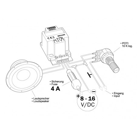 Amplificatore audio di potenza 40W ultracompatto 4 – 8 Ohm 6-16V DC