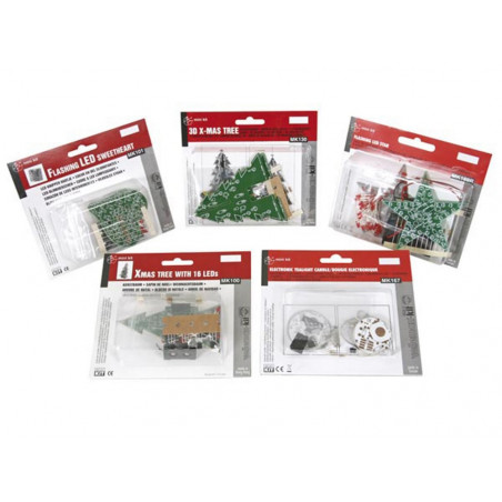 SET MINIKIT NATALE 5 PEZZI ALBERI NATALE, CANDELA e CUORE LED