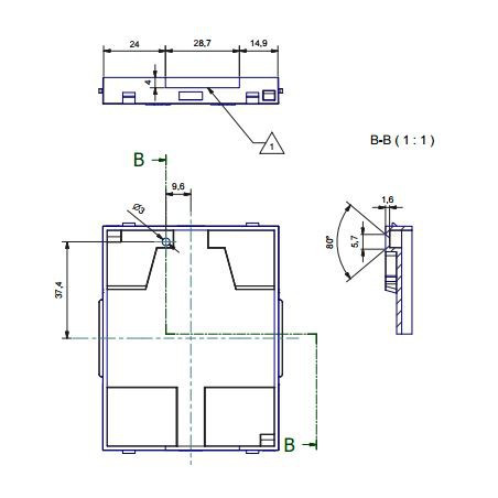 Quadratischer Modulbehälter für Himbeer PI B 2, B + mit Montage auf DIN-Stange