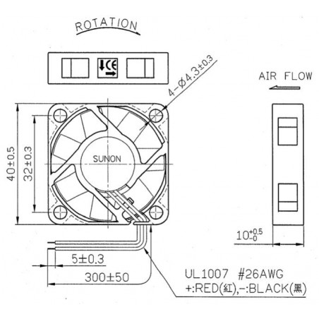 Ventilador de enfriamiento sin escobillas de 5V DC 40x40x10mm 13.59m3h 32dBA MagLev Vapo