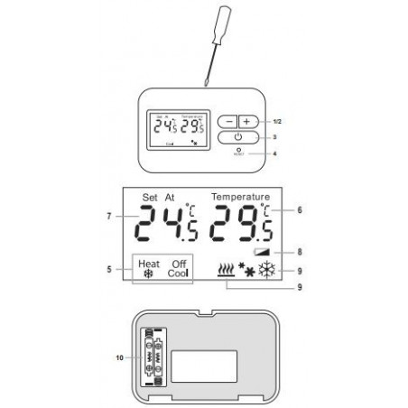 An der Wand montierter digitaler Thermostat mit LCD-Display, Warm- und Kaltsteuerung per Batterie