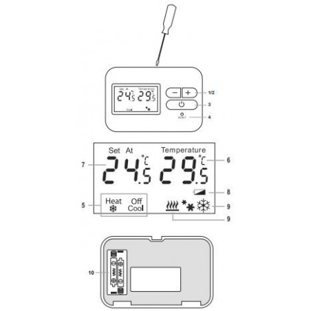 Termostato digital de pared con pantalla LCD, control de frío y calor por batería
