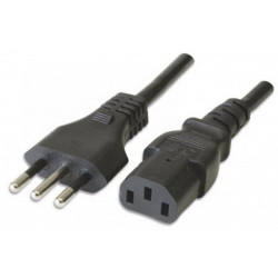 Câble d'alimentation IEC C13 F vers prise italienne 10A 3 pôles 1,8 m Noir