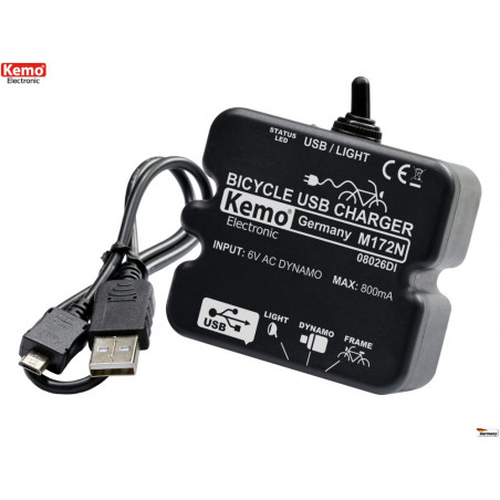 USB charger for smartphones, tablets, mp3, bicycle navigators for dynamo 800mA