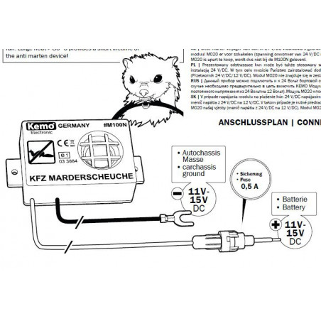 Repellente ultrasuoni Topi Martore Roditori autoveicoli cofano motore 12V DC