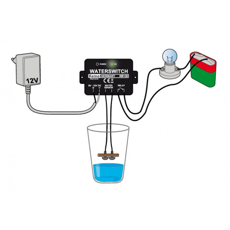 Interrupteur de présence d'eau ou de liquide conducteur 12 V CC avec contact de relais en sortie