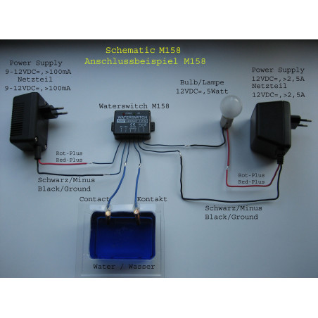 12V DC water or conductive liquid switch with relay contact at output