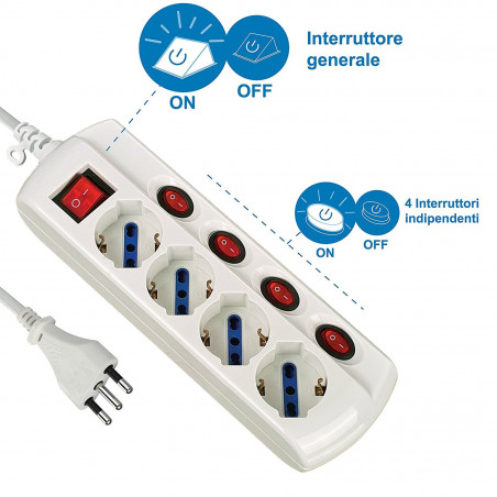 Interruptor principal universal multienchufes + 4 electraline independientes 62058